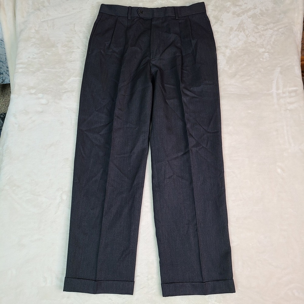 Brooks Brothers Mens 33x30 Charcoal Gray 100% Wool Pleated Cuffed Dress Pants